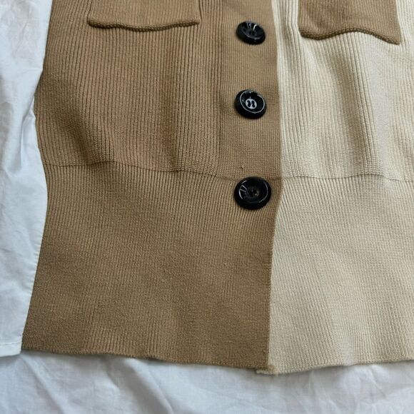 Soak & Sepia Women's Oversized Button Down Cardigan Sweater Blouse Brown White - Picture 6 of 14